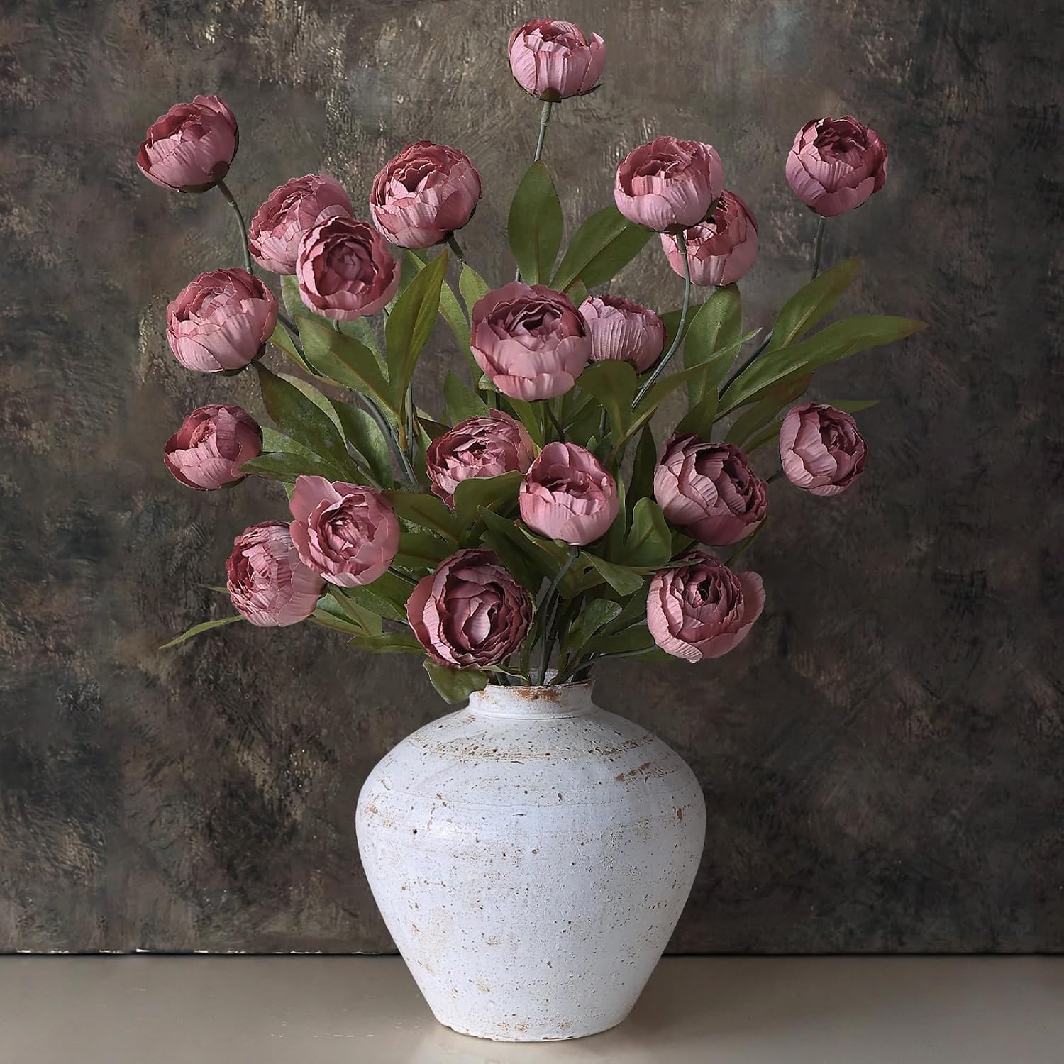 6 Pcs 27" Faux Silk Peony Artificial Flowers Stems for Vase (Warm Pink) | Bulk Fake Peonies Branches with Stems, for DIY Bouquet Table Centerpieces Wedding Fillers Arrangements Shower Home Decoration
