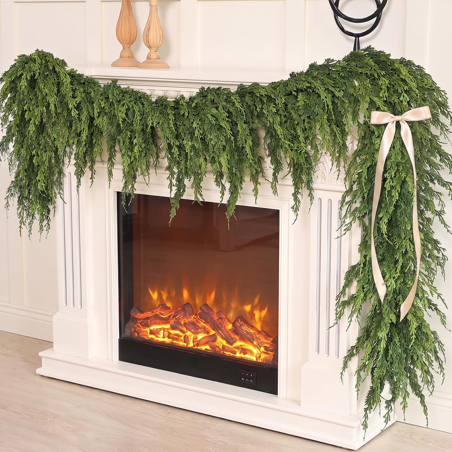 9FT 1Pcs Artificial Cedar Pine Garland Christmas Greenery for Mantle Decor | Full and Thick Faux Greenery Garland, Fake Cedar Pine for Fireplace Stair Door Window Table Farmhouse Home Decoration
