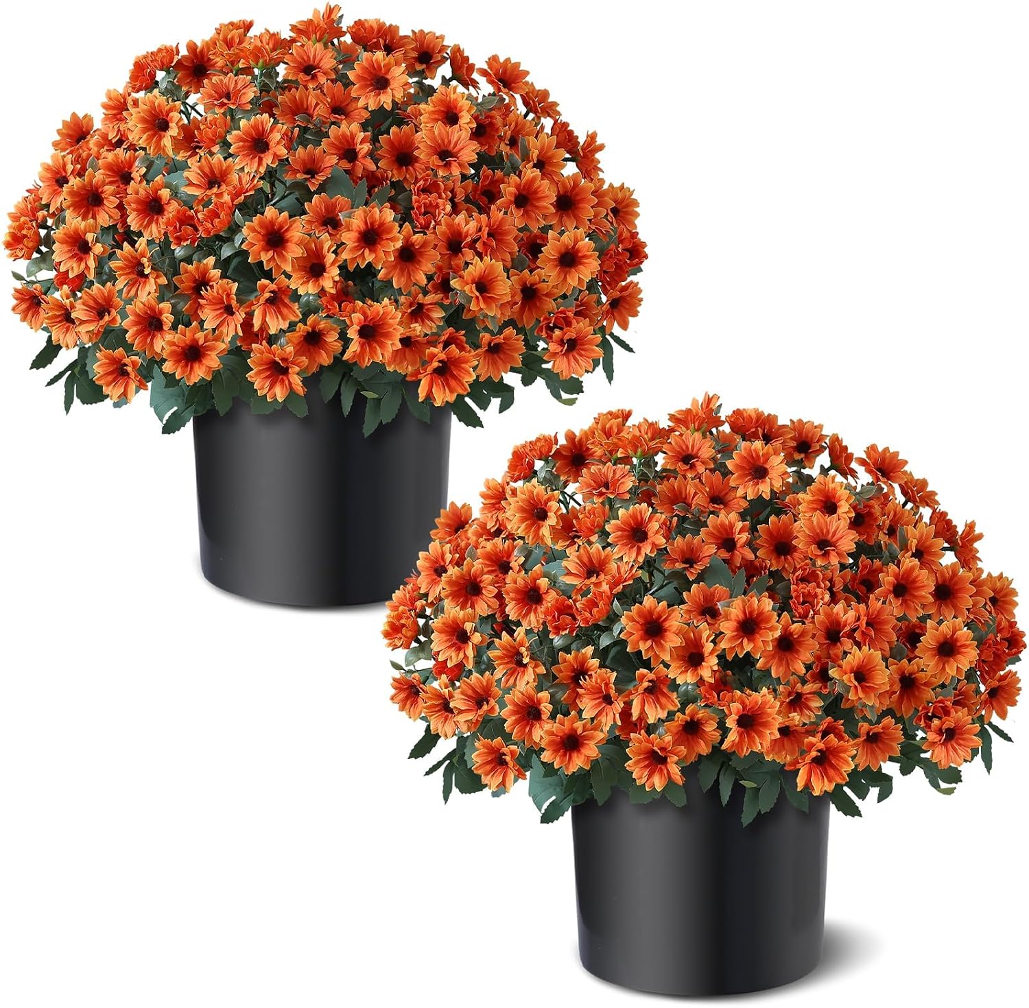 2 Pcs Artificial Fall Daisy Topiary Ball Trees Fake Mums for Porch (Orange) | with Pots,No Assembly Required,UV Resistant Faux Daisy Autumn Potted Plant