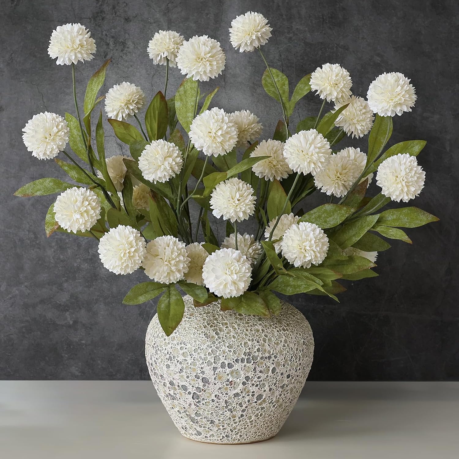 6 Pcs 27" Artificial Pompon Mum Silk Flower Stems for Vase (Cream) | Bulk Fake Chrysanth Branches Faux Silk Flowers