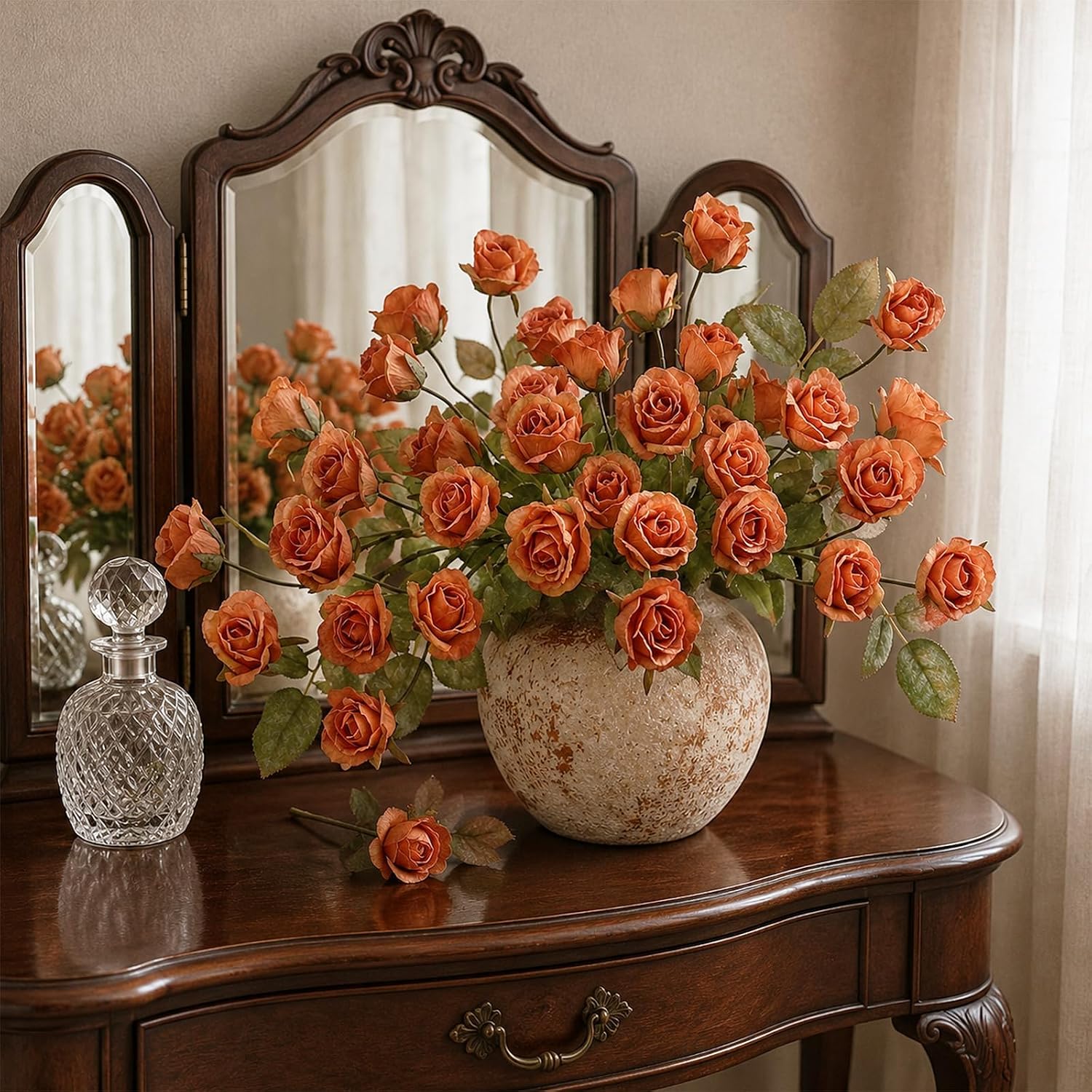 12 Pcs 28" Artificial Fall Rose Flowers Stems for Vase Decoration (Orange) | Fake Silk Flower Branches, Faux Rose Stems, for Table Centerpieces DIY Floral Arrangements Party Indoor Home Autumn Decor
