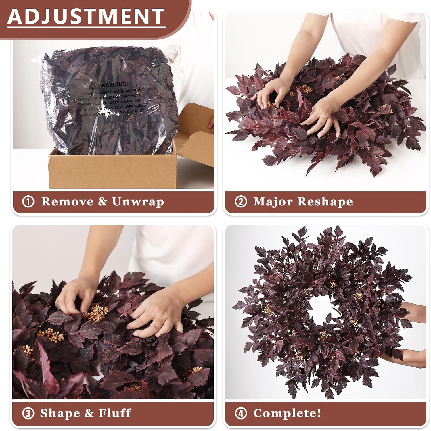 26" Artificial Cimicifuga Fall Wreath for Halloween Front Door(Dark Purple) | Realistic Large Fake Cimicifuga Leaf,Lush Faux Halloween Wreath