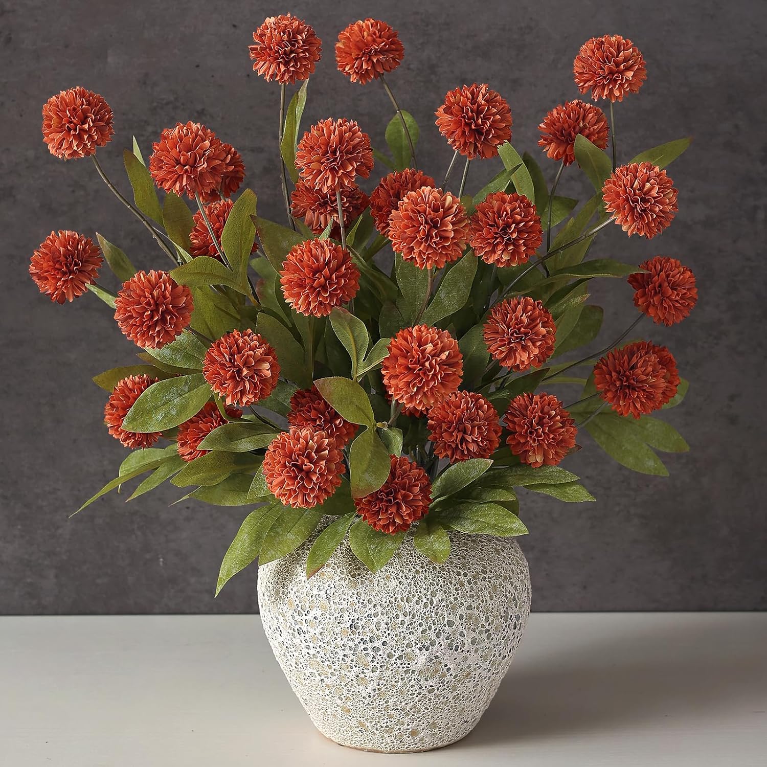 12 Pcs 27"Artificial Fall Pompon Mum Flower Stems for Vase | Bulk Fake Chrysanth Branches Faux Silk Flowers, for DIY Bouquet Centerpieces Wedding Filler Arrangements Shower Autumn Decor