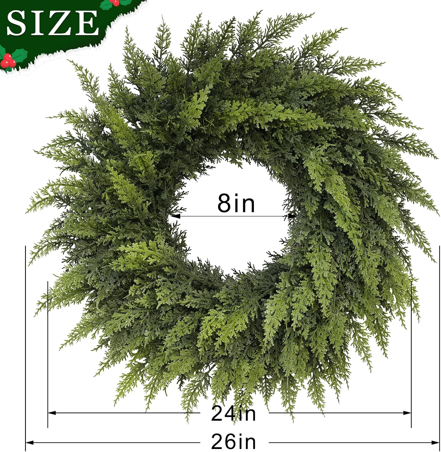 24" Lifelike Touch Artificial Christmas Cedar Wreath for Front Door Decor | Lush & Plump Realistic Faux Greenery Fake Pine Needles Wreath, for Home Front Porch Xmas Window Farmhouse Outdoor Decoration