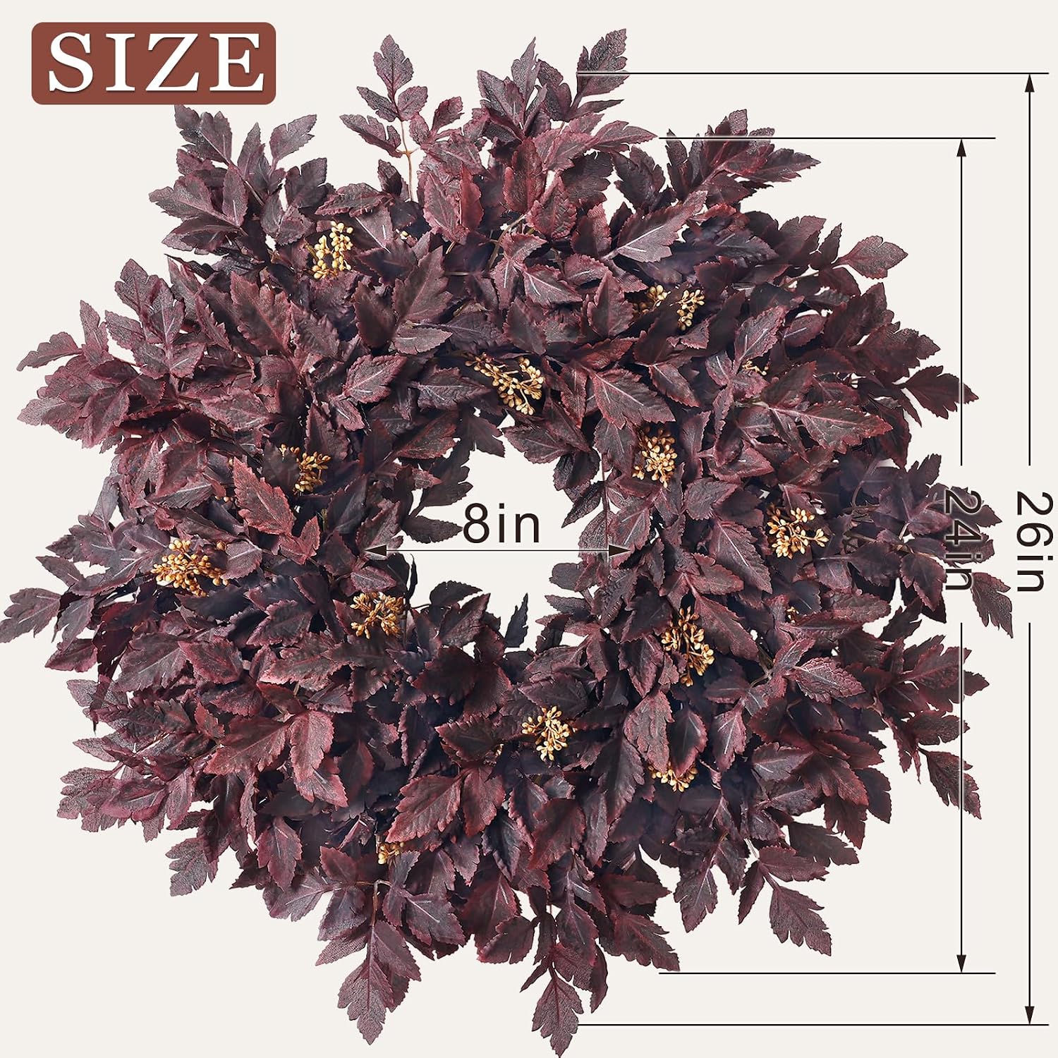 26" Artificial Cimicifuga Fall Wreath for Halloween Front Door(Dark Purple) | Realistic Large Fake Cimicifuga Leaf,Lush Faux Halloween Wreath