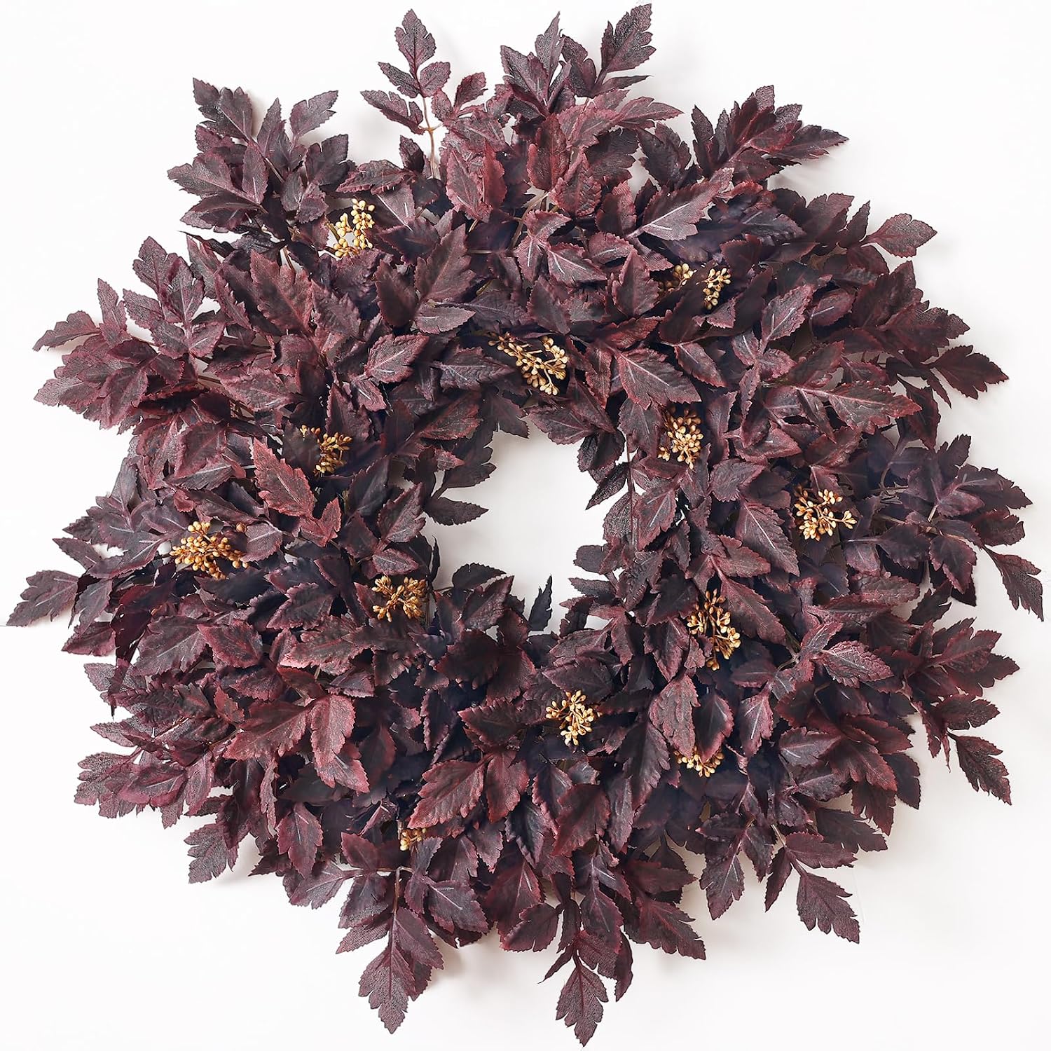 26" Artificial Cimicifuga Fall Wreath for Halloween Front Door(Dark Purple) | Realistic Large Fake Cimicifuga Leaf,Lush Faux Halloween Wreath
