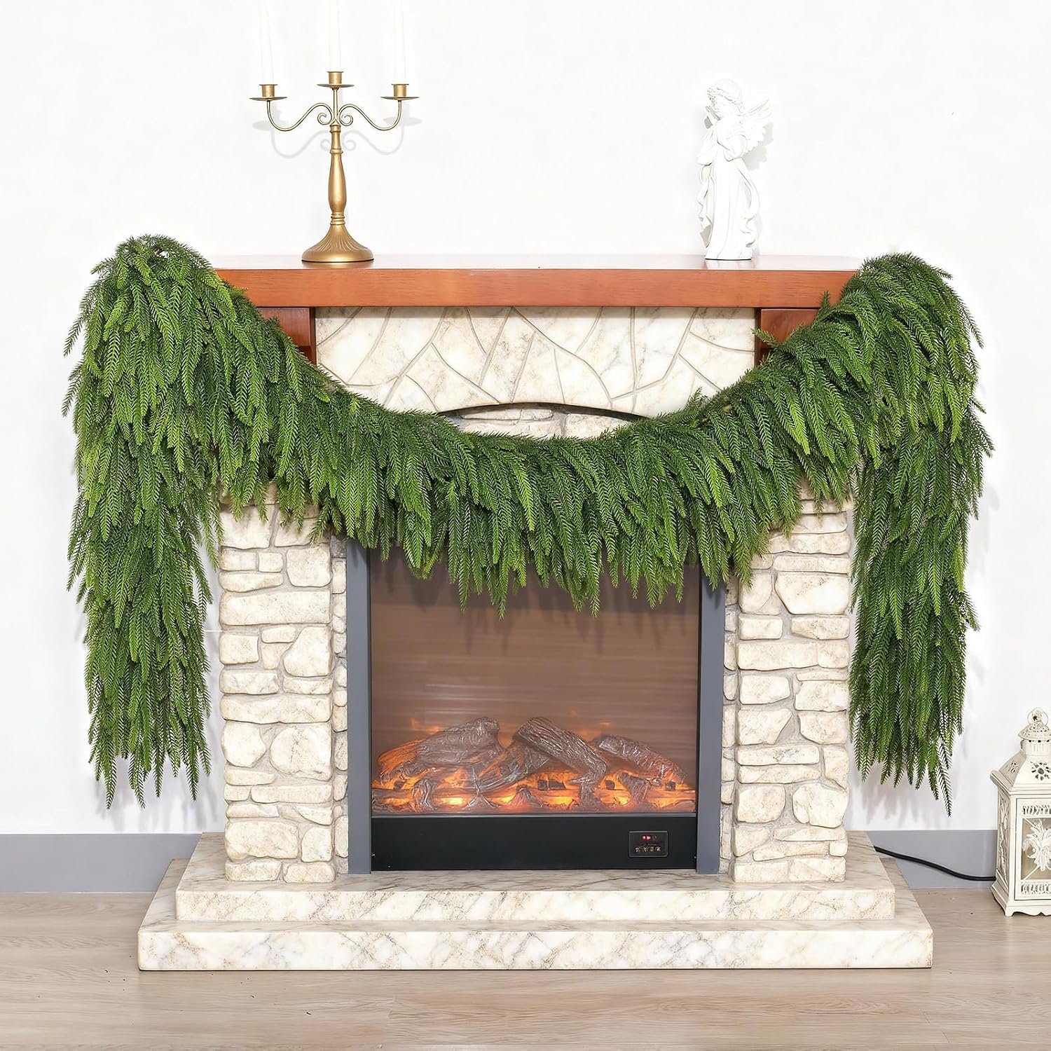 Artificial Christmas Norfolk Pine Garland for Fireplace Decor | Lifelike Faux Pine Needles Garland Fake Greenery Garland, for Table Window Stairs Mantle Xmas Holiday Indoor Home Decoration