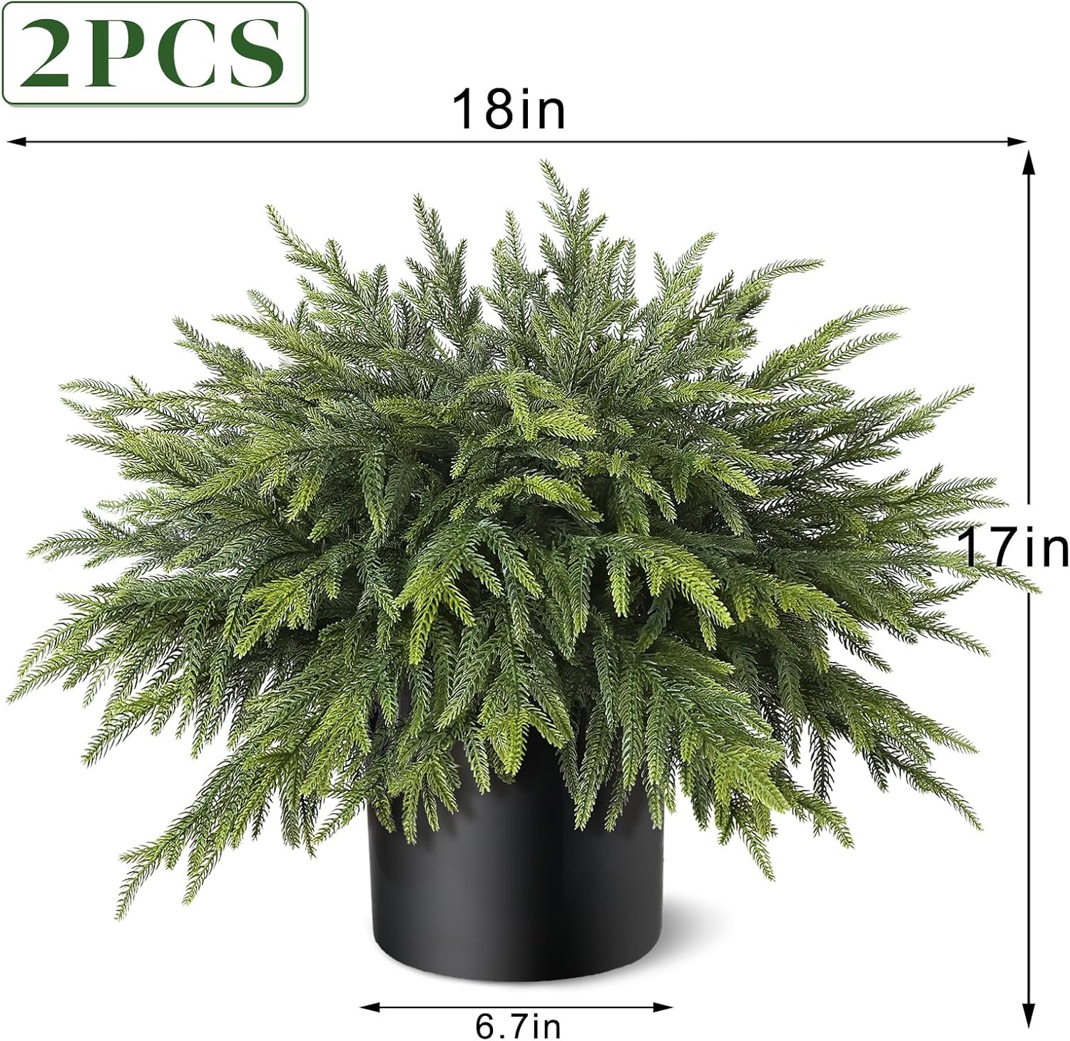 2 Pcs Artificial Christmas Norfolk Pine Topiray Trees for Front Porch Decor | Pre-Assembly, with Flowerpots, Realistic Fake Pine Potted Plant, for Front Door Home Farmhouse Garden Xmas Outside Decoration