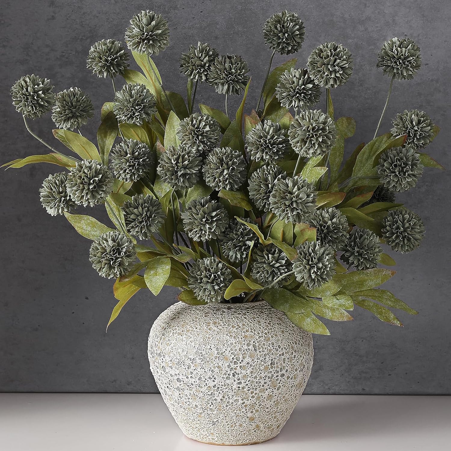 6 Pcs 27"Artificial Pompon Mum Silk Flower Stems for Vase (Dark Gray) | Bulk Fake Chrysanth Branches Faux Silk Flowers, for DIY Bouquet Centerpieces Wedding Filler Arrangements Shower Decor