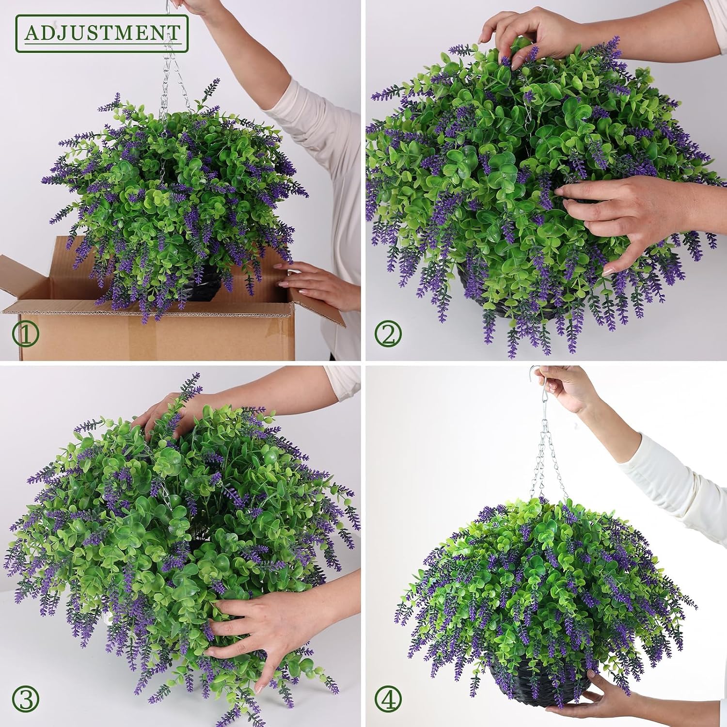 2 Pcs Artificial Eucalyptus&Lavender Hanging Basket for Porch(Purple-Green) | No Assembly Needed, UV-Resistant Fake Flower Hanging Basket, for Front Door Eaves Home Garden Farmhouse Yard Outdoor Decor