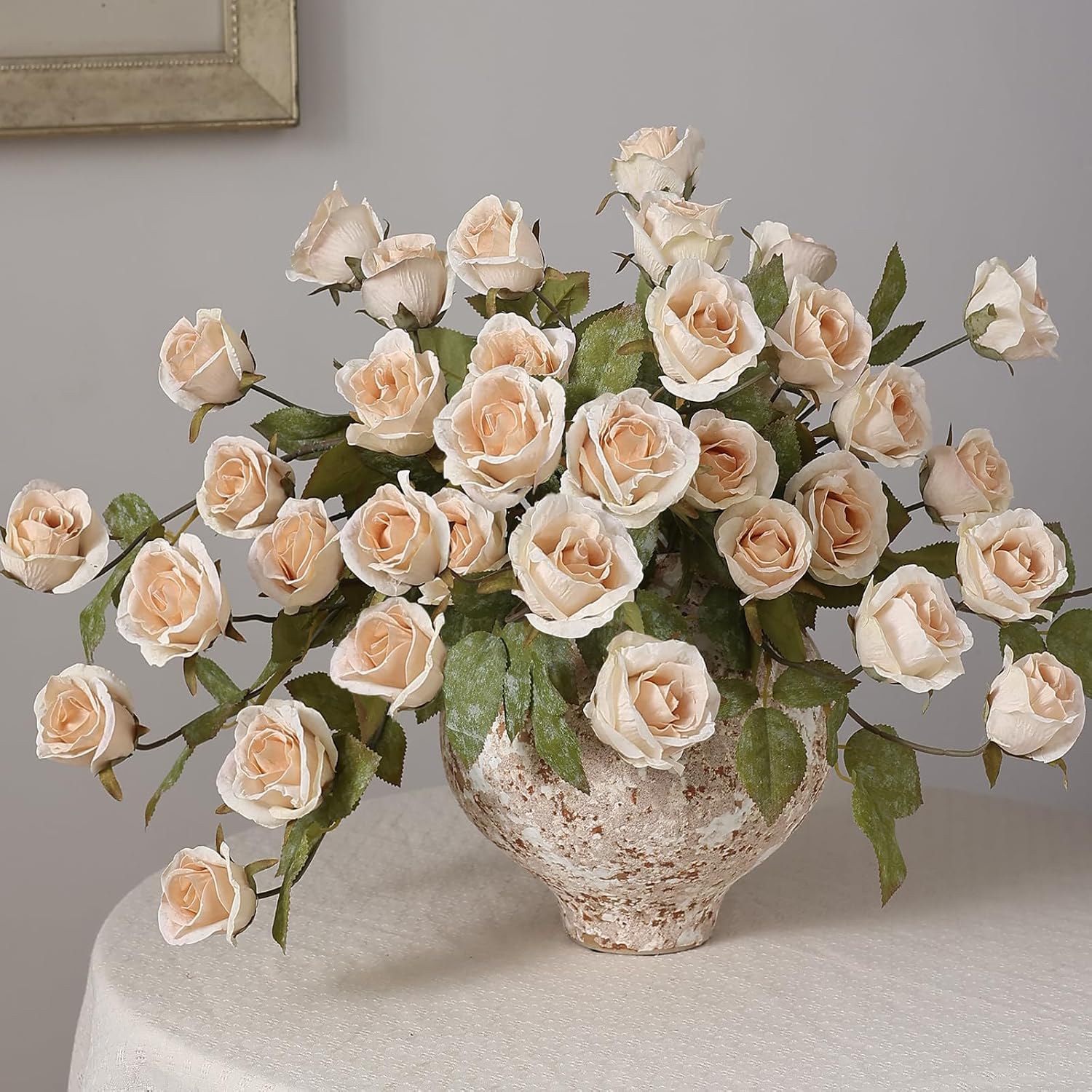 6 Pcs 28" Artificial Rose Flower Stems for Vase Home Decoration (Beige) | Fake Silk Flower Branches, Faux Rose Stems, for Table Centerpieces DIY Floral Arrangements Party Farmhouse Home Indoor Decor