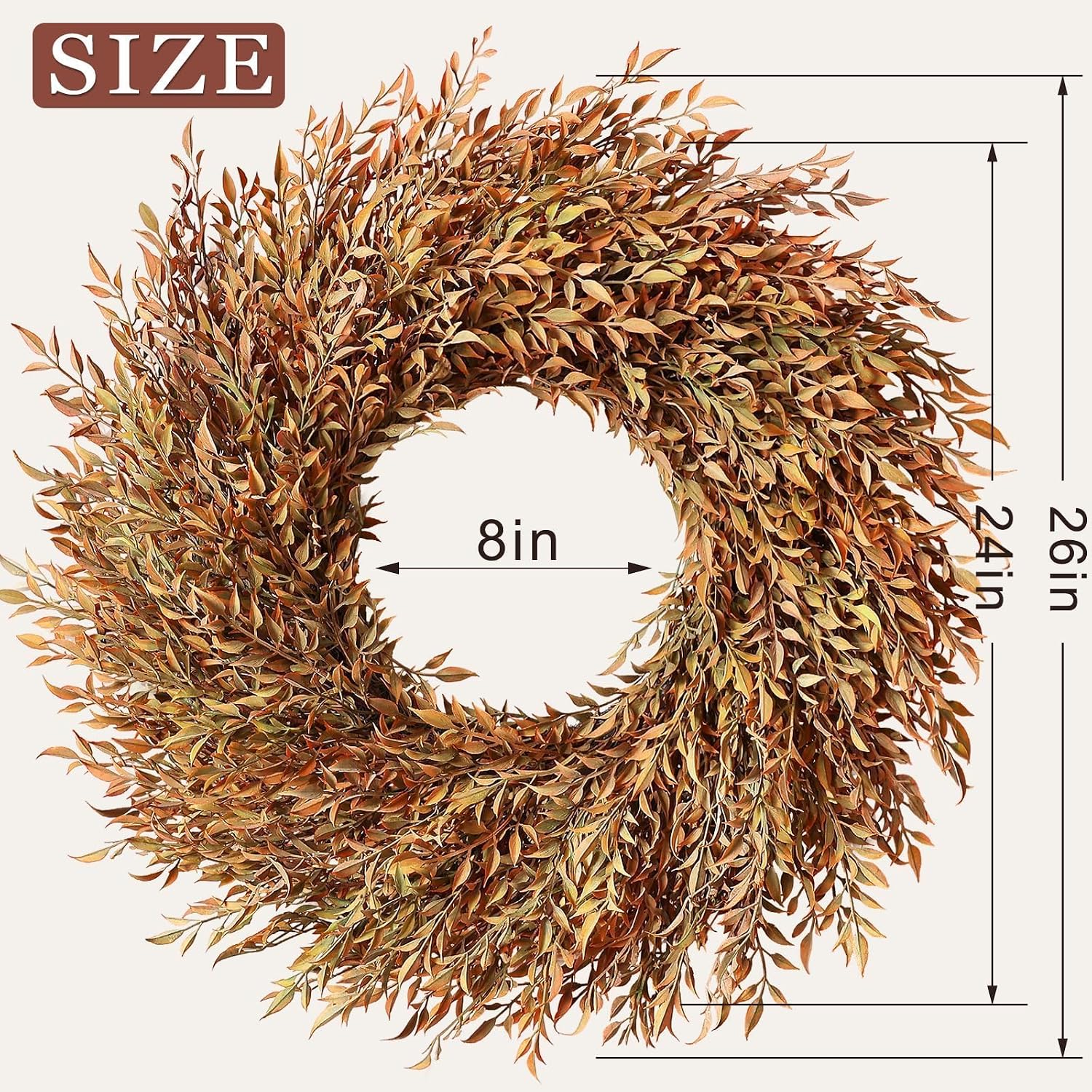 26" Artificial Fall Nandina Wreath for Front Door Decoration (Orange-Green) | Faux Large Autumn Wreath Fake Boxwood Wreath,for Window Front Porch Fireplace