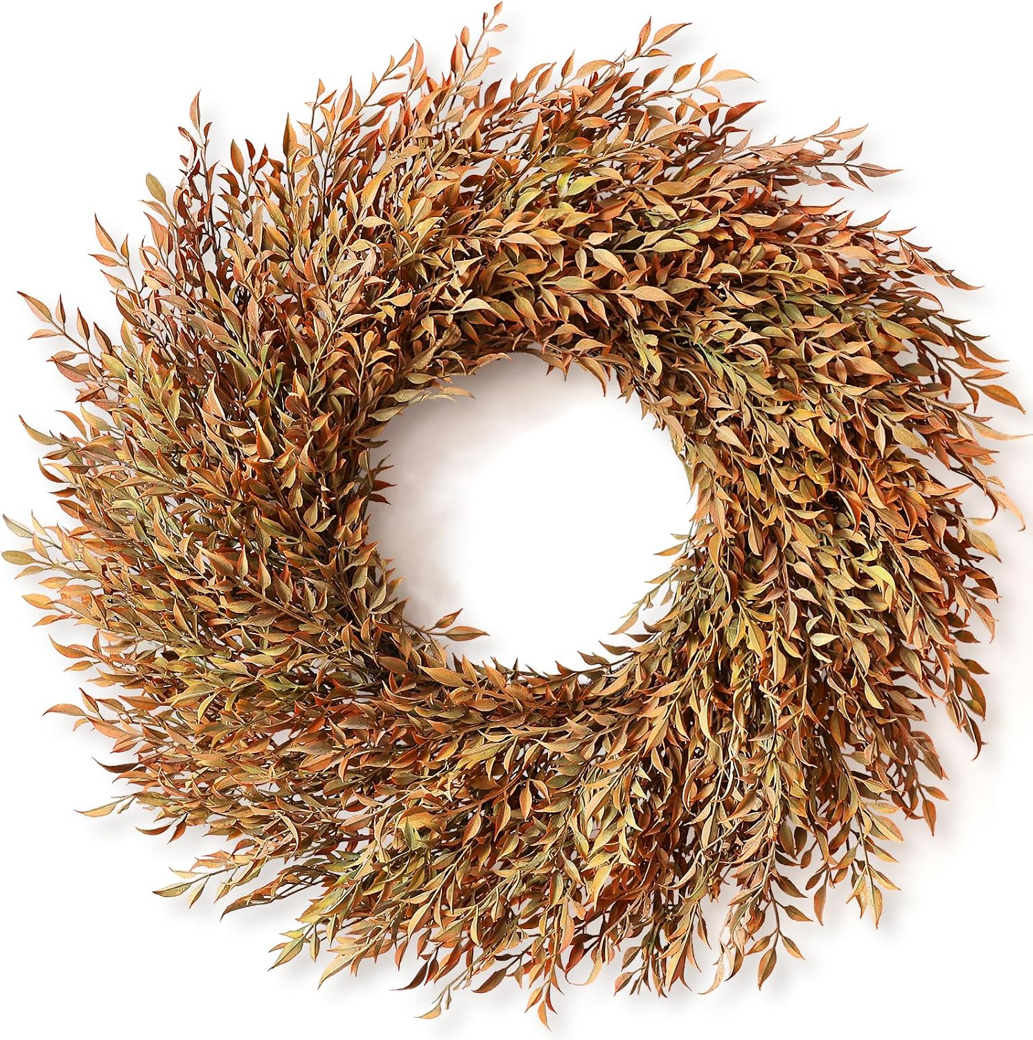26" Artificial Fall Nandina Wreath for Front Door Decoration (Orange-Green) | Faux Large Autumn Wreath Fake Boxwood Wreath,for Window Front Porch Fireplace