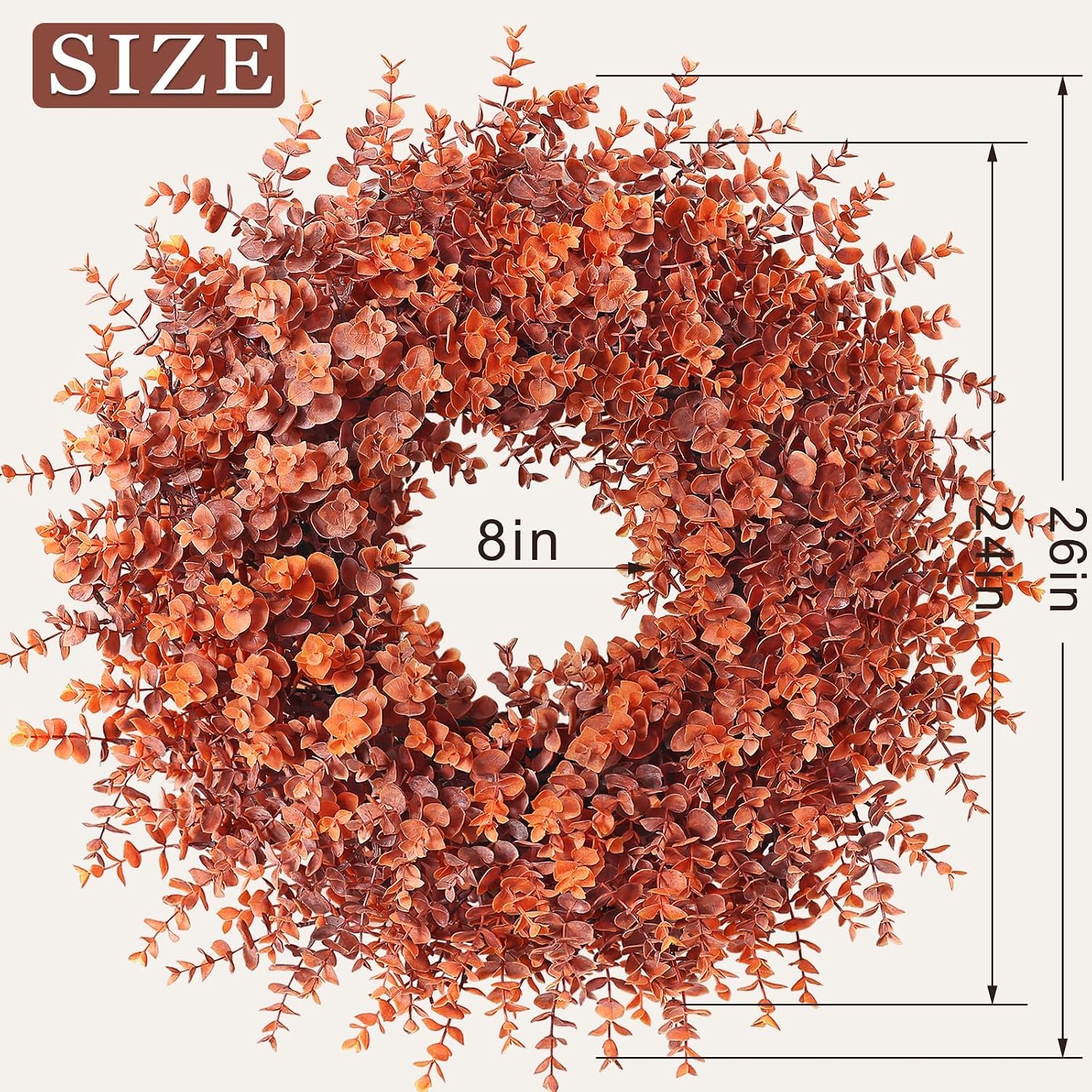 26" Artificial Fall Eucalyptus Wreath for Front Door Decoration (Orange) | Lush Fake Eucalyptus Leaves Outdoor Wreath,for Window Porch Home Farmhouse Thanksgiving Day Harvest Festival Autumn Decor