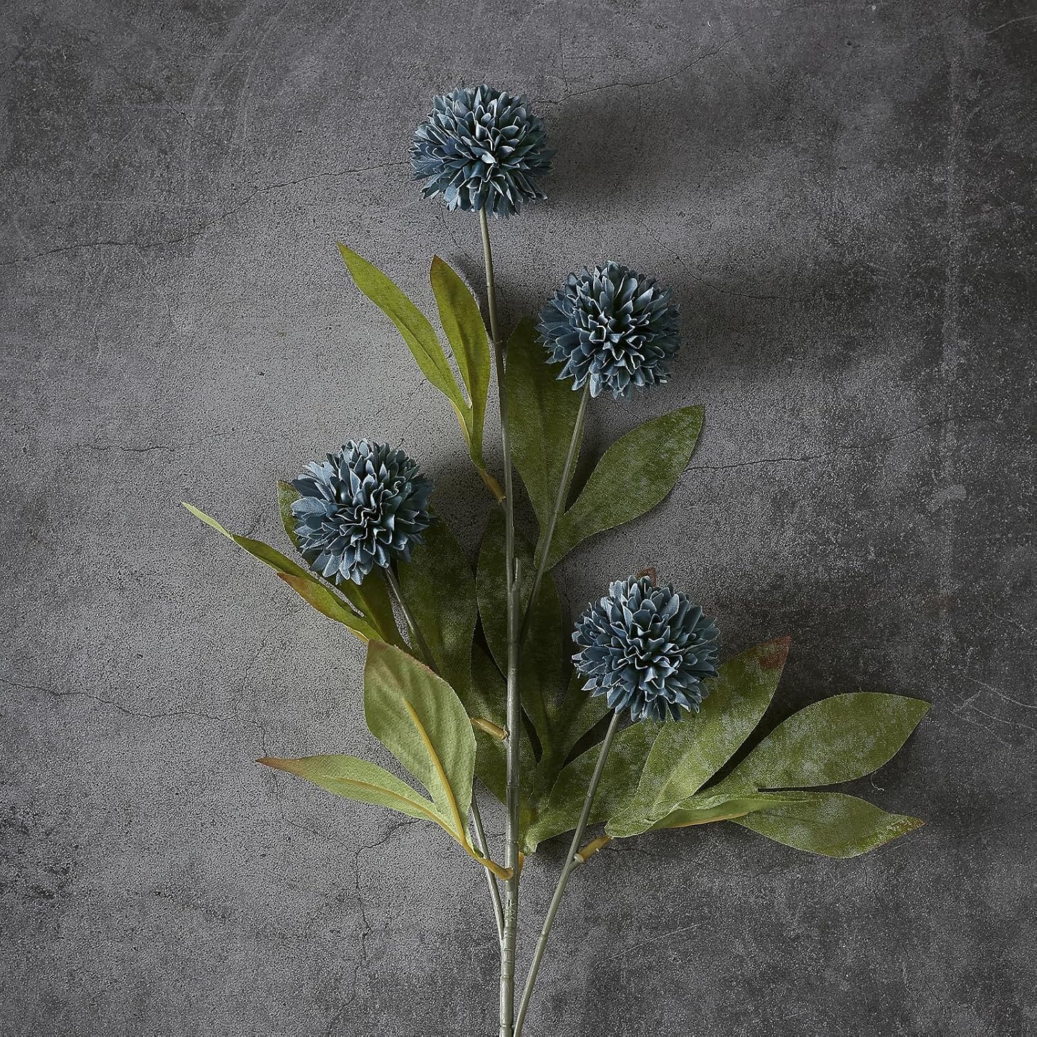 6 Pcs 27"Artificial Pompon Mum Silk Flower Stems for Vase (Dark Blue) | Bulk Fake Chrysanth Branches Faux Silk Flowers, for DIY Bouquet Centerpieces Wedding Filler Arrangements Shower Decor