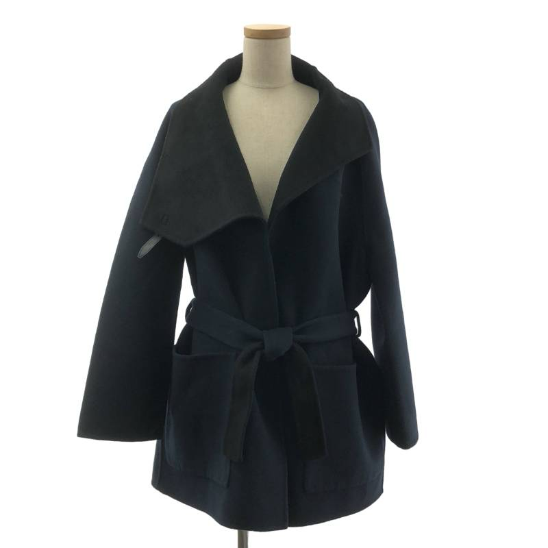 【美品】  HERMES / エルメス | 2023AW | カシミヤ ハイネック ベルテッド ガウンコート | 40 | ネイビー | レディース
