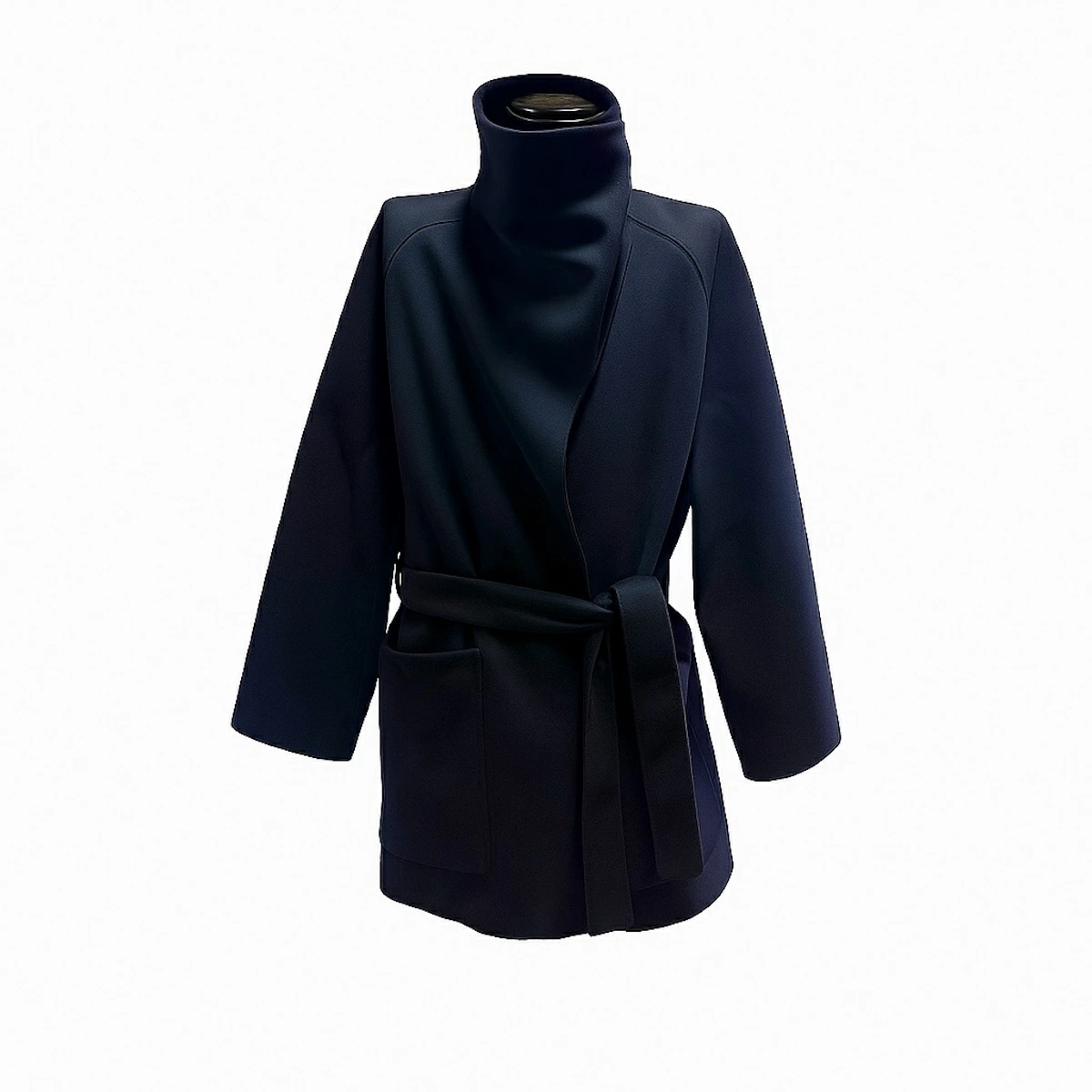 【美品】  HERMES / エルメス | 2023AW | カシミヤ ハイネック ベルテッド ガウンコート | 40 | ネイビー | レディース