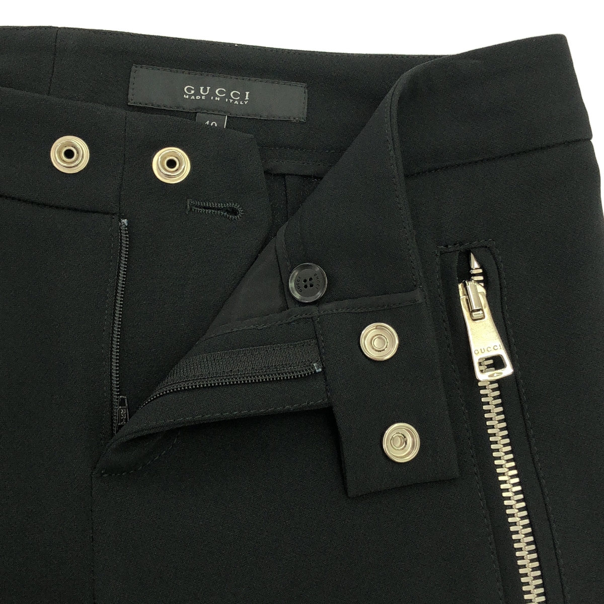 GUCCI / グッチ | アセテート ダブルジップポケット スリット スラックスパンツ | 40 | レディース