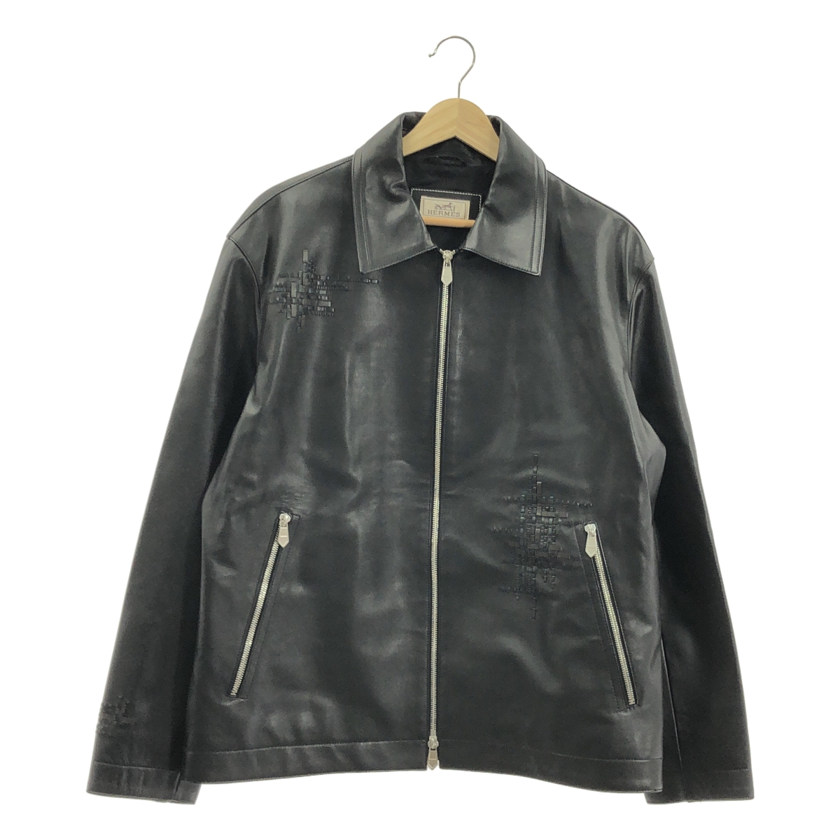 HERMES / エルメス | 2023AW | カーフスキン レザーブレード刺しゅう ジャケット | 50 | メンズ