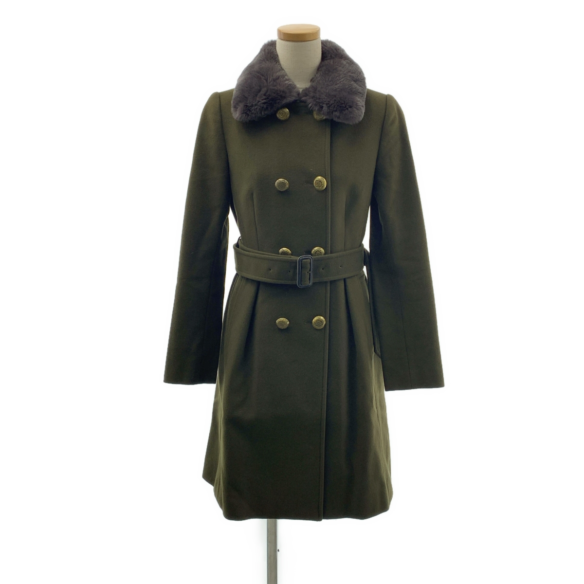 Paul Smith / ポールスミス | BLACK LABEL / ブラックレーベル ウール ベルテッド ダブルコート / ファー着脱可 | 38 | レディース