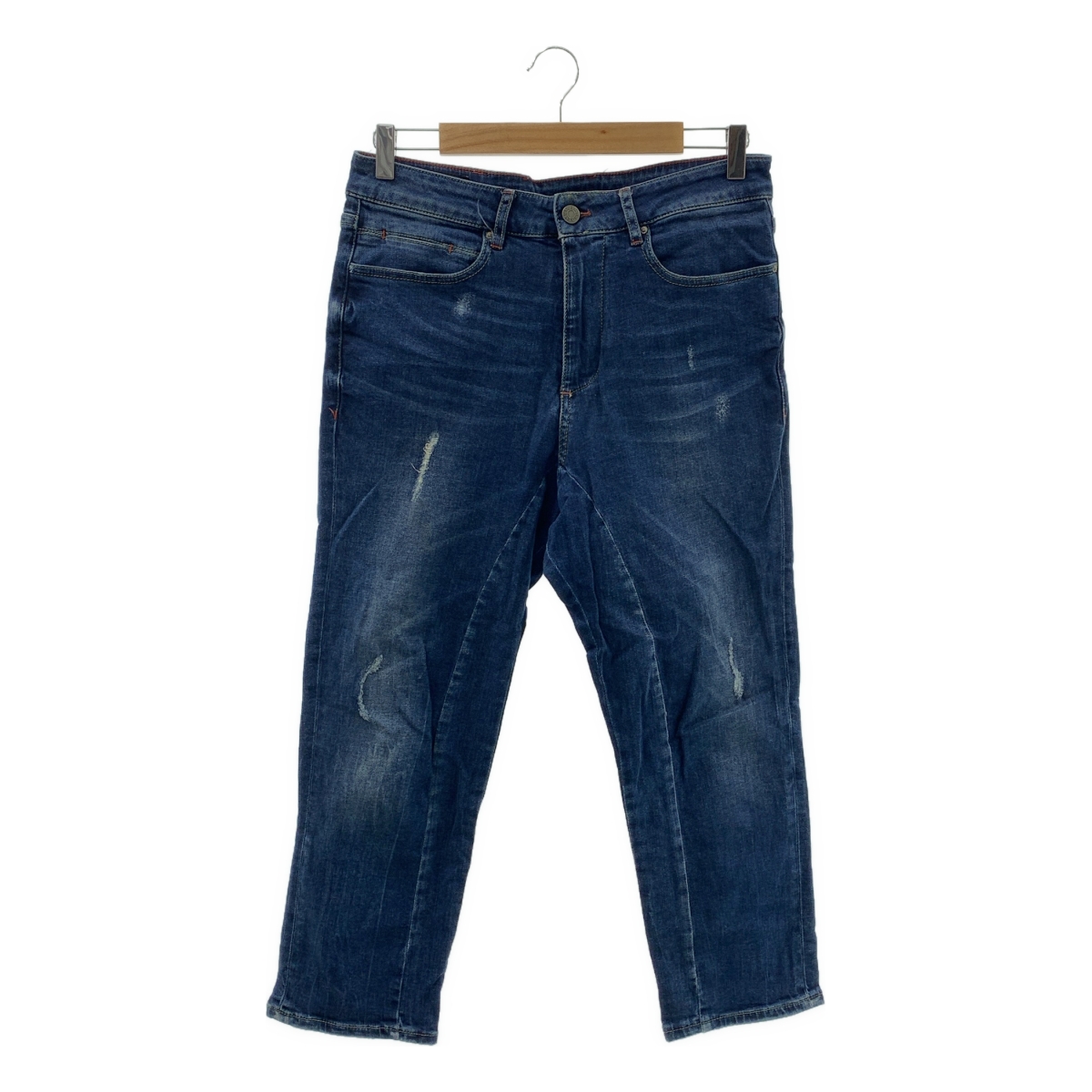 ARMANI EXCHANGE / アルマーニエクスチェンジ | ダメージ加工 ロゴレザーパッチ ストラッチ デニムパンツ | 29 | メンズ