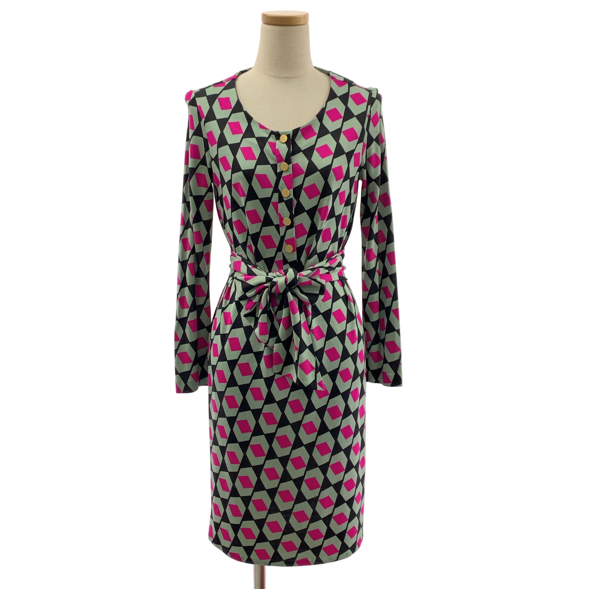 DIANE VON FURSTENBERG / ダイアンフォンファステンバーグ | silk 100％ / シルク 総柄 ドレス ワンピース | 2 | レディース