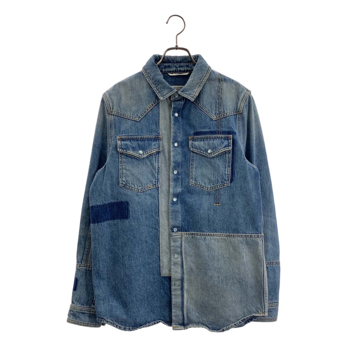 VALENTINO / ヴァレンティノ | ヴィンテージ加工 パッチワーク デニムシャツ ジャケット | 48 | メンズ