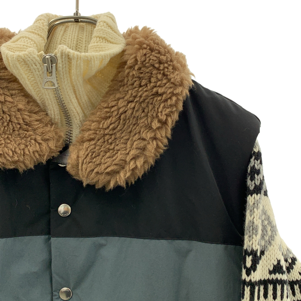 sacai / サカイ | 2022AW | Padded Geometric Knit Blouson パデッドベスト ドッキング ニット ジャケット | 3 | メンズ