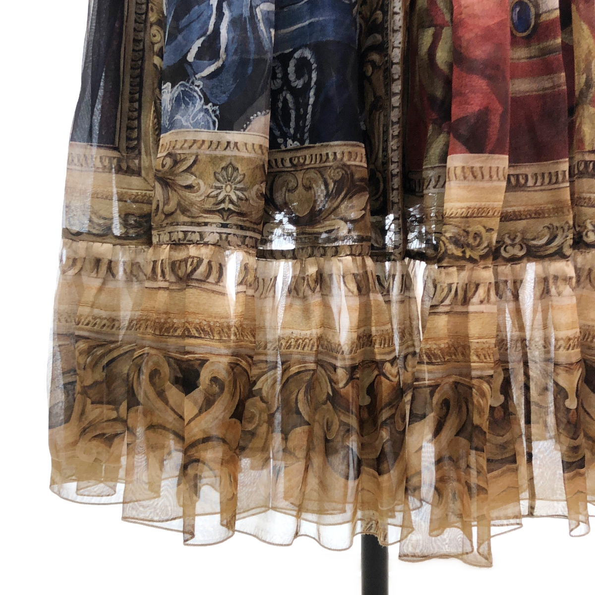 DOLCE＆GABBANA / ドルチェ＆ガッバーナドルガバ | Queen print Organza シルク ラウンドカラー ワンピース | 36 | レディース