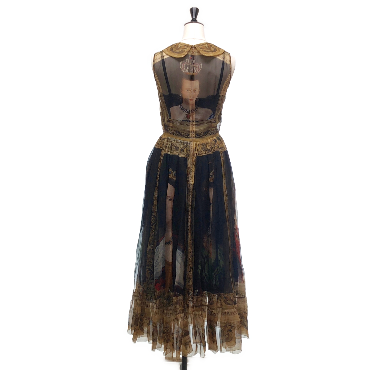 DOLCE＆GABBANA / ドルチェ＆ガッバーナドルガバ | Queen print Organza シルク ラウンドカラー ワンピース | 36 | レディース