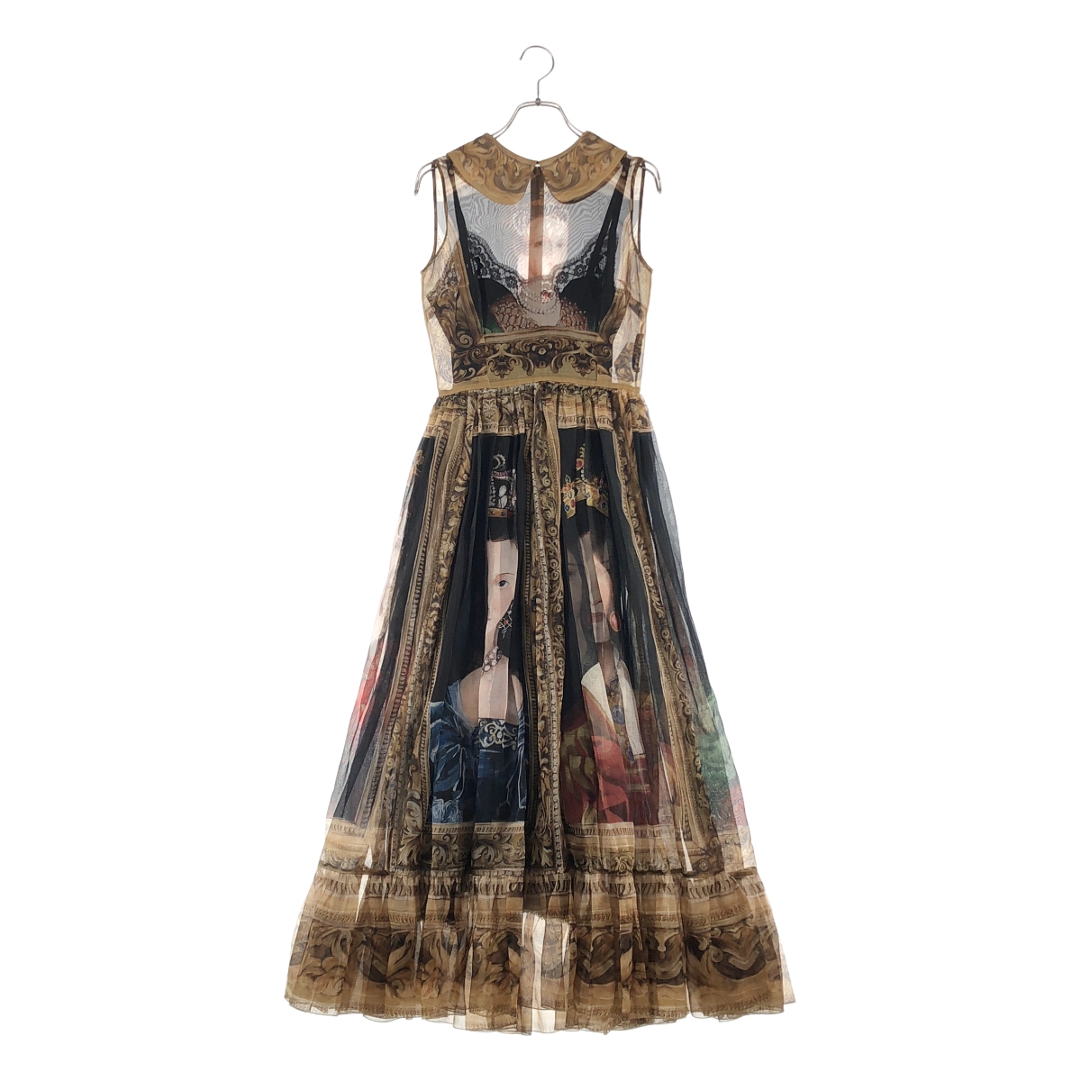DOLCE＆GABBANA / ドルチェ＆ガッバーナドルガバ | Queen print Organza シルク ラウンドカラー ワンピース | 36 | レディース