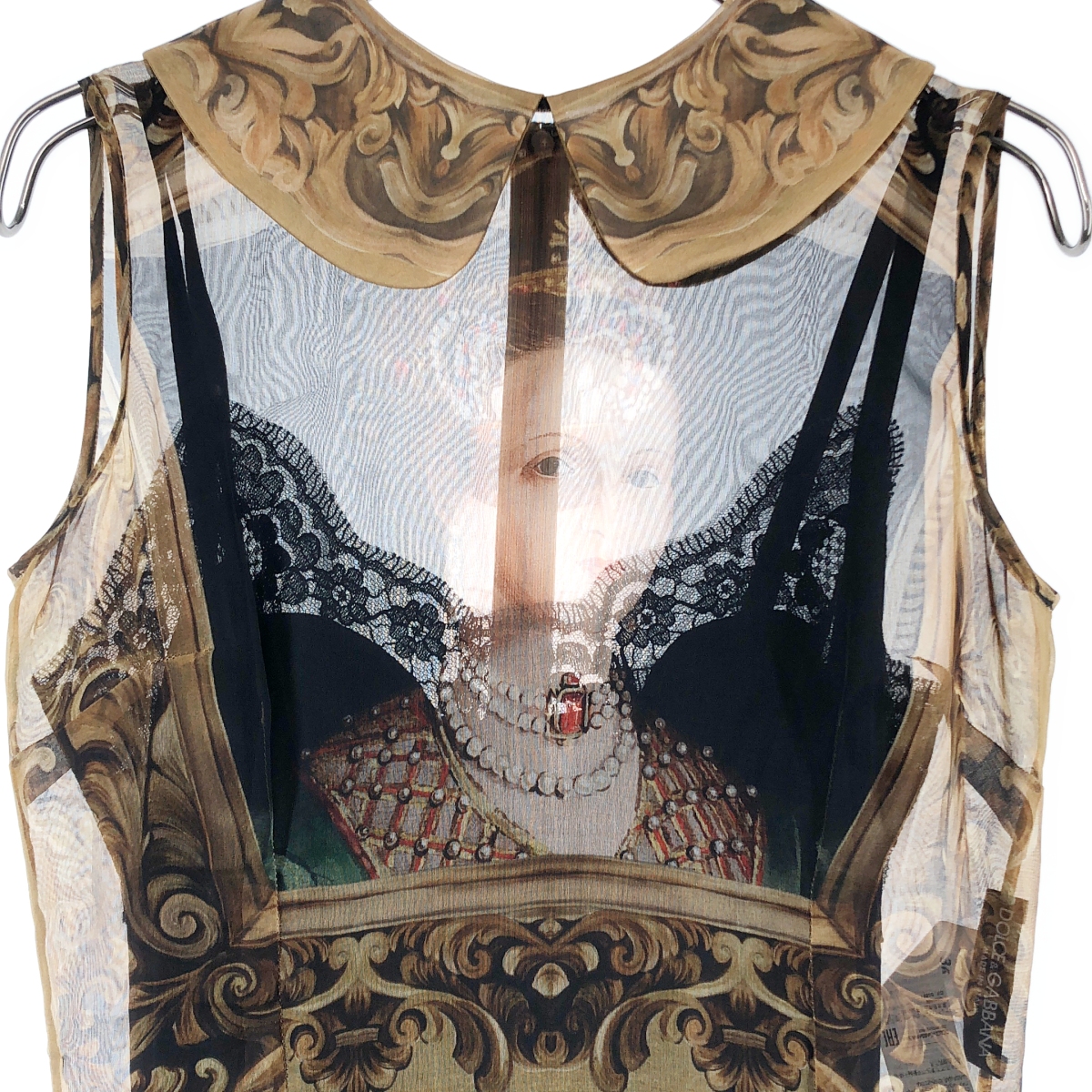 DOLCE＆GABBANA / ドルチェ＆ガッバーナドルガバ | Queen print Organza シルク ラウンドカラー ワンピース | 36 | レディース