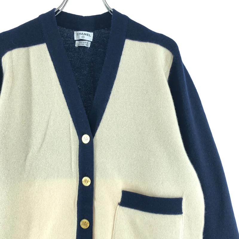 CHANEL / シャネル | カシミヤ ワンポイントロゴ Vネック ニット ロングカーディガン | M | レディース