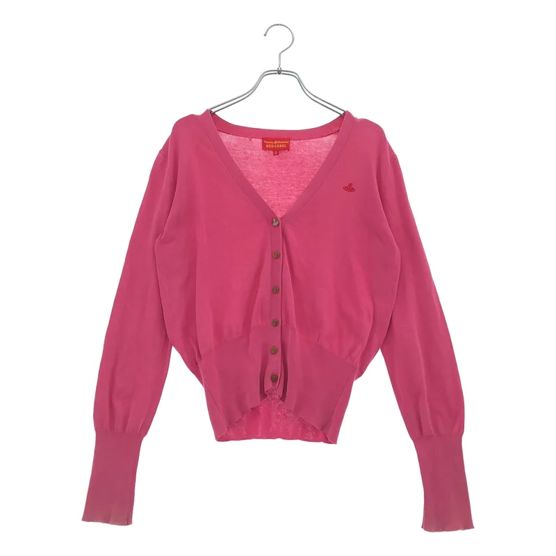 VIVIENNE WESTWOOD RED LABEL / ヴィヴィアンウエストウッドレッドレーベル | コットン ロゴ刺しゅう Vネック ニットカーディガン | 2 | レディース