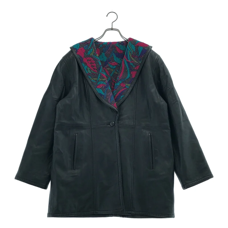 YVES SAINT LAURENT rive gauche / イヴサンローランリヴゴーシュ | 1990s | ヴィンテージ レザー 総柄裏地 リバーシブル ショールカラージャケット | 34 | レディース