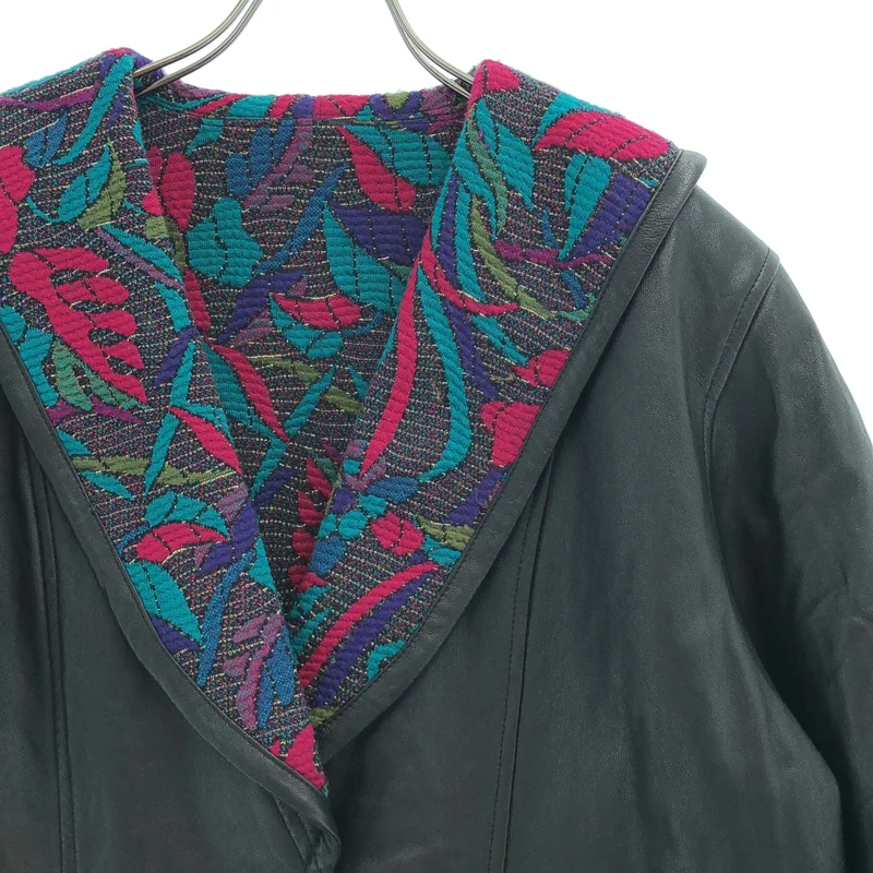 YVES SAINT LAURENT rive gauche / イヴサンローランリヴゴーシュ | 1990s | ヴィンテージ レザー 総柄裏地 リバーシブル ショールカラージャケット | 34 | レディース