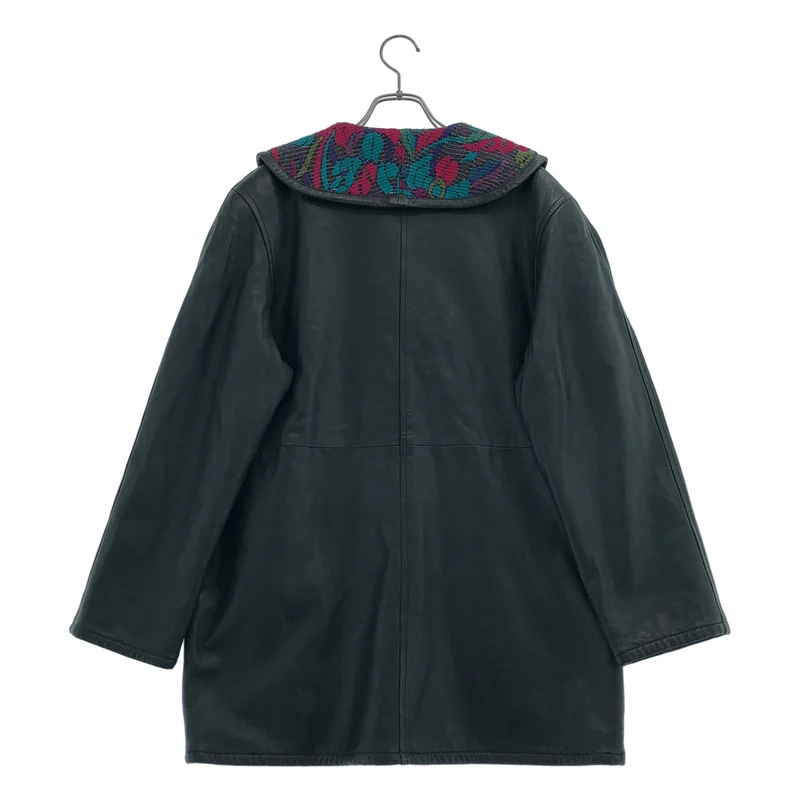 YVES SAINT LAURENT rive gauche / イヴサンローランリヴゴーシュ | 1990s | ヴィンテージ レザー 総柄裏地 リバーシブル ショールカラージャケット | 34 | レディース