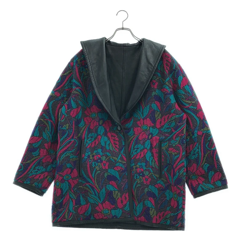 YVES SAINT LAURENT rive gauche / イヴサンローランリヴゴーシュ | 1990s | ヴィンテージ レザー 総柄裏地 リバーシブル ショールカラージャケット | 34 | レディース