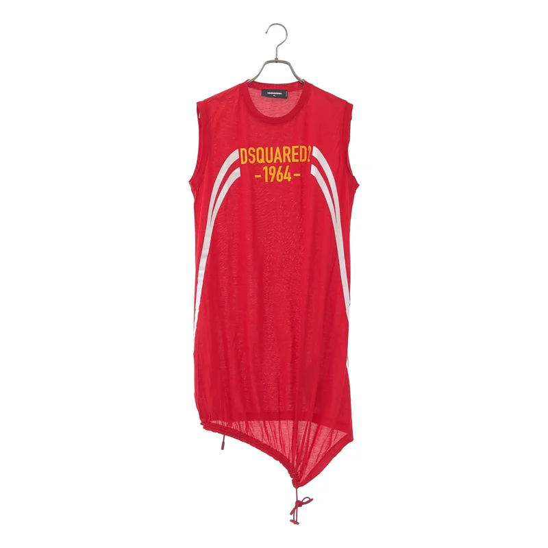 DSQUARED2 / ディースクエアード | ロゴプリント アシンメトリー ノースリーブワンピース | XL | レディース