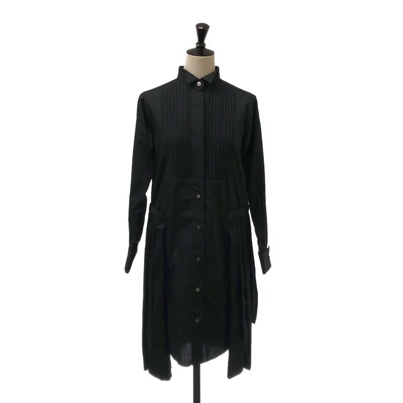 sacai / サカイ | 異素材切り替え ウィングカラー プリーツ シャツワンピース | 1 | レディース
