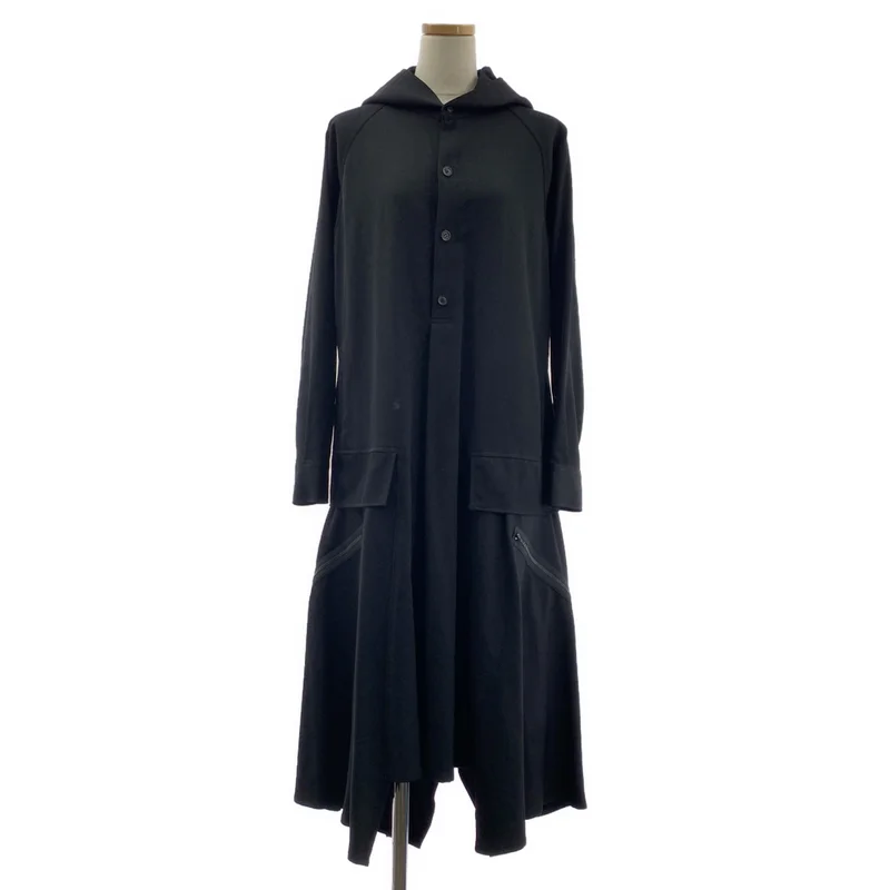 YOHJI YAMAMOTO +NOIR / ヨウジヤマモトプリュスノアール | 2019AW | ウールギャバ アシンメトリー フーデッドドレス | 1 | レディース