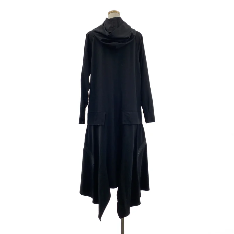 YOHJI YAMAMOTO +NOIR / ヨウジヤマモトプリュスノアール | 2019AW | ウールギャバ アシンメトリー フーデッドドレス | 1 | レディース