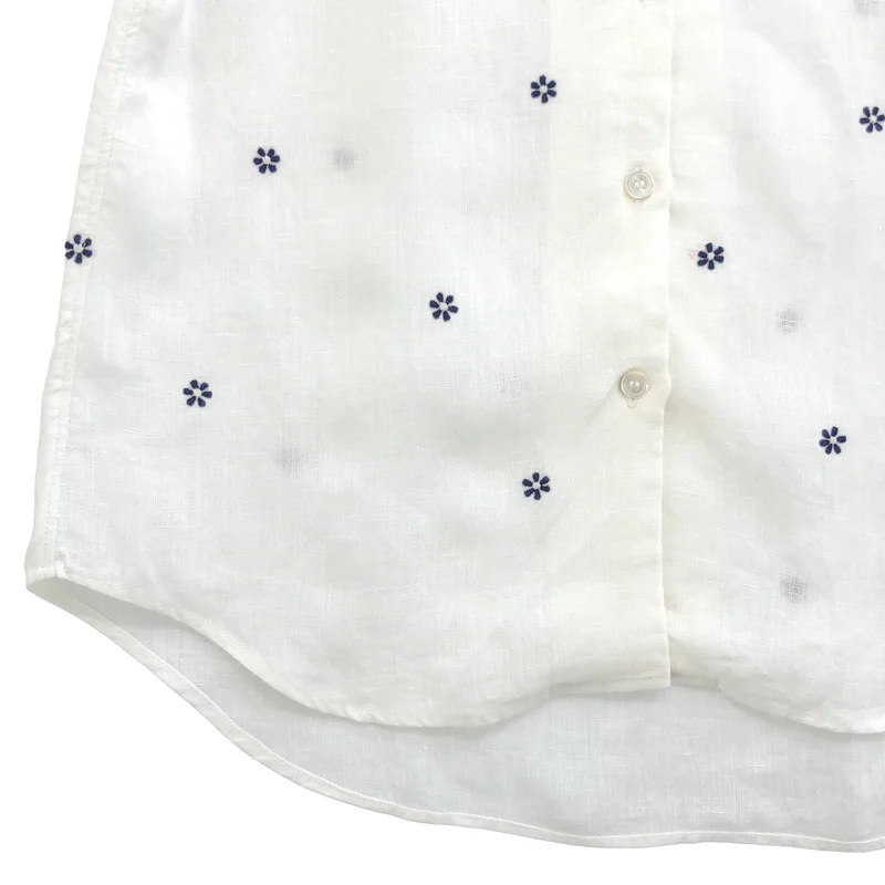 jupe by jackie / ジュップバイジャッキー | リネン フラワー刺しゅう ラウンドカラー 半袖シャツ | XS | レディース