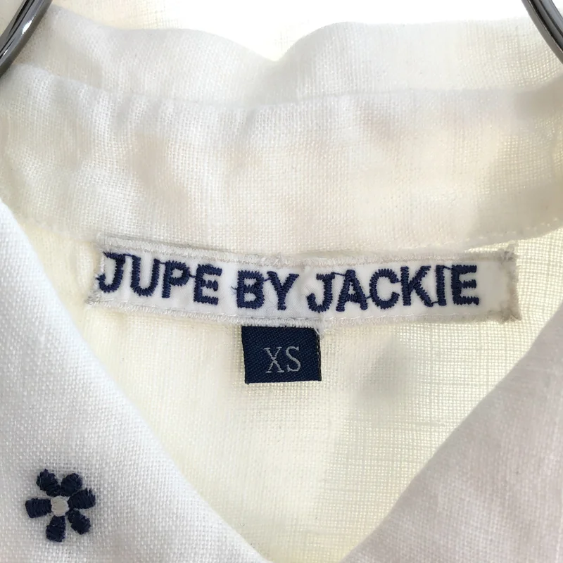 jupe by jackie / ジュップバイジャッキー | リネン フラワー刺しゅう ラウンドカラー 半袖シャツ | XS | レディース