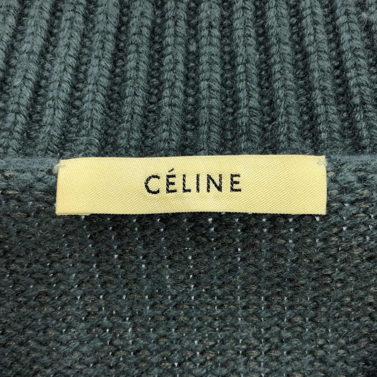 CELINE セリーヌ カシミヤ100% ニット S くすみグリーン CELINE / セリーヌ | フィービー期 カシミヤ混 Vネック チャンキー