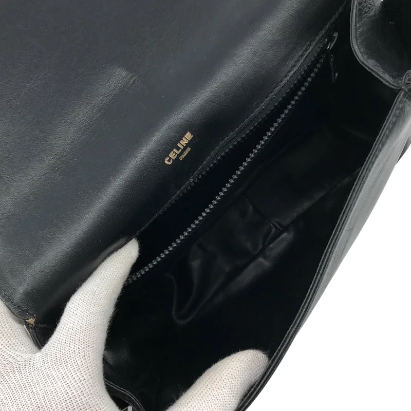 CELINE / セリーヌ | レザー ロゴ フラップ ショルダーバッグ |