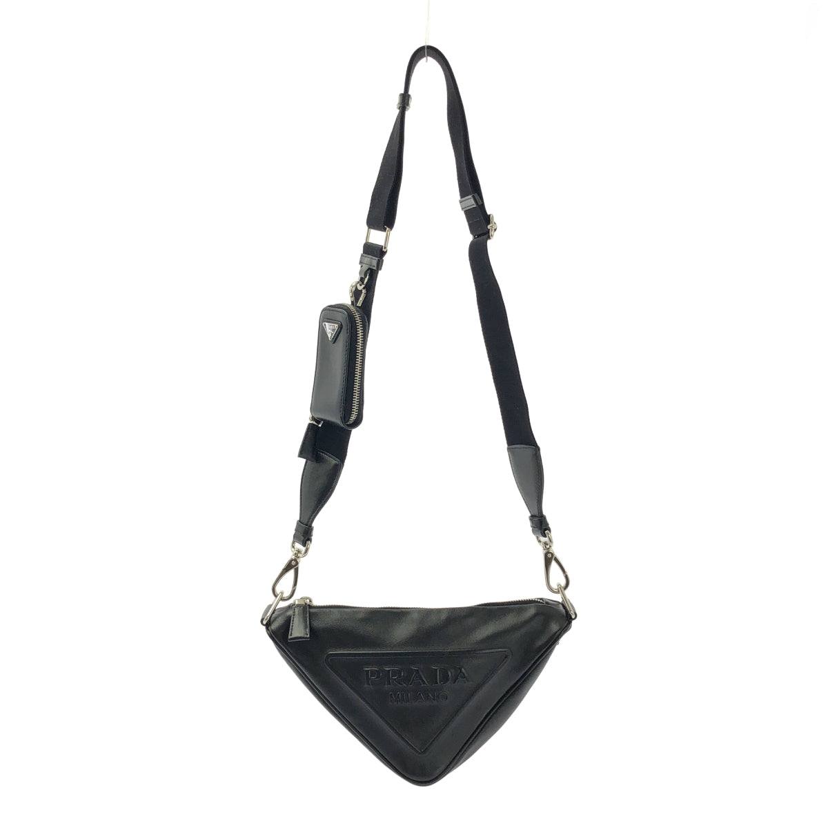 【美品】  PRADA / プラダ | GRACE LUX トライアングル レザー エンボスロゴ ショルダーバッグ / 1BH190 | ブラック | メンズ 美品】 PRADA / プラダ | GRACE LUX トライアングル レザー エンボス
