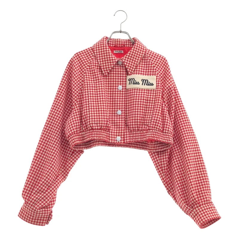 miu miu / ミュウミュウ | 2020年製 | ウール パッチロゴ ギンガムチェック クロップドジャケット | 38 | レディース
