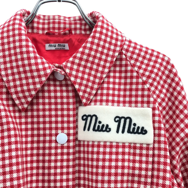 miu miu / ミュウミュウ | 2020年製 | ウール パッチロゴ ギンガムチェック クロップドジャケット | 38 | レディース