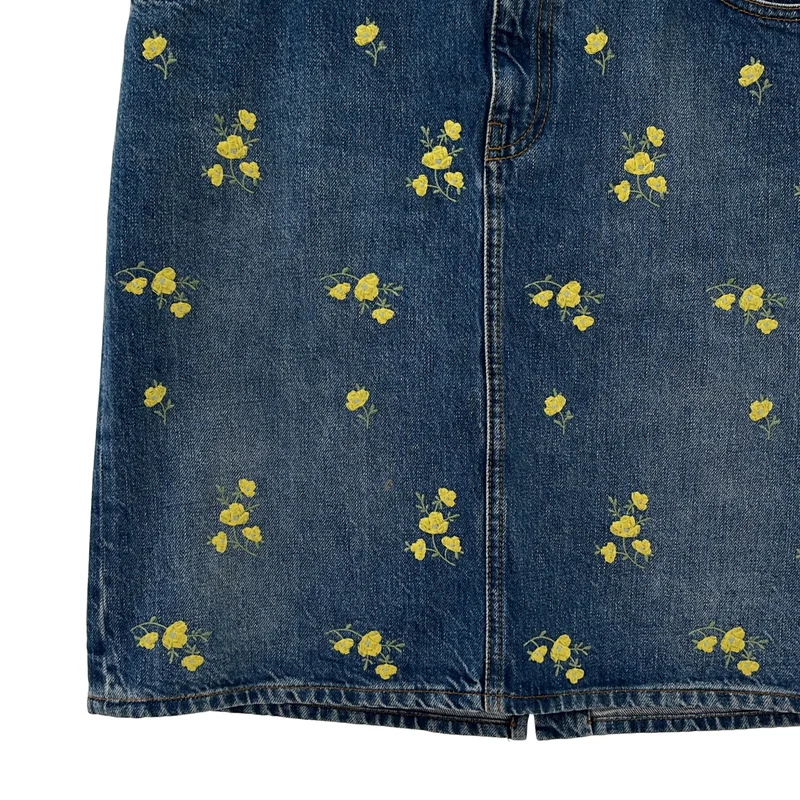 GUCCI / グッチ | フラワー刺しゅうデニムタイトスカート | 40 | レディース